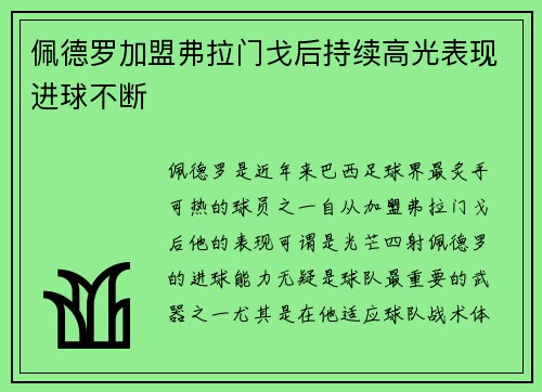 佩德罗加盟弗拉门戈后持续高光表现进球不断